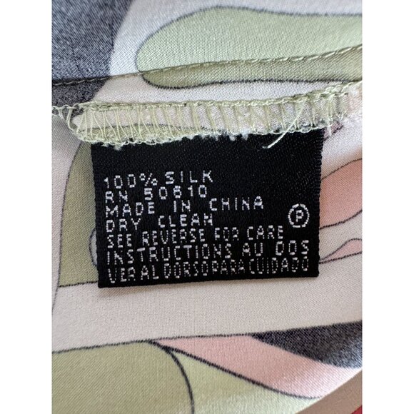 Silk Patterned Blouse By Kasper Size 6 - Green & Pink Design French Cuff Blemish - Picture 4 of 16